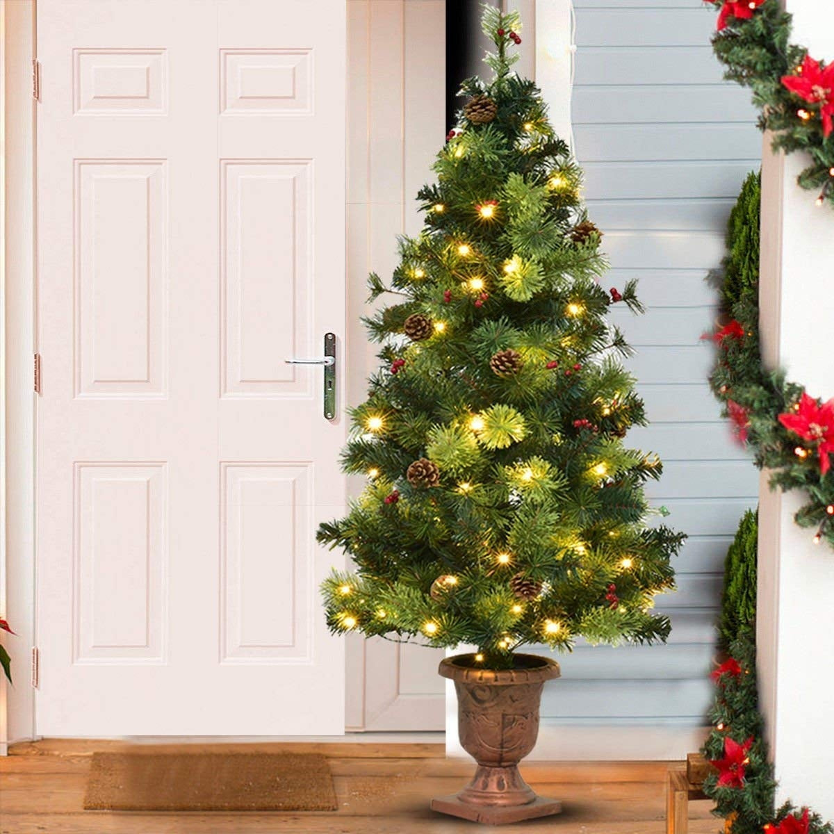 LED Christmas Tree with Red Berries Pine Cones-4 Feet