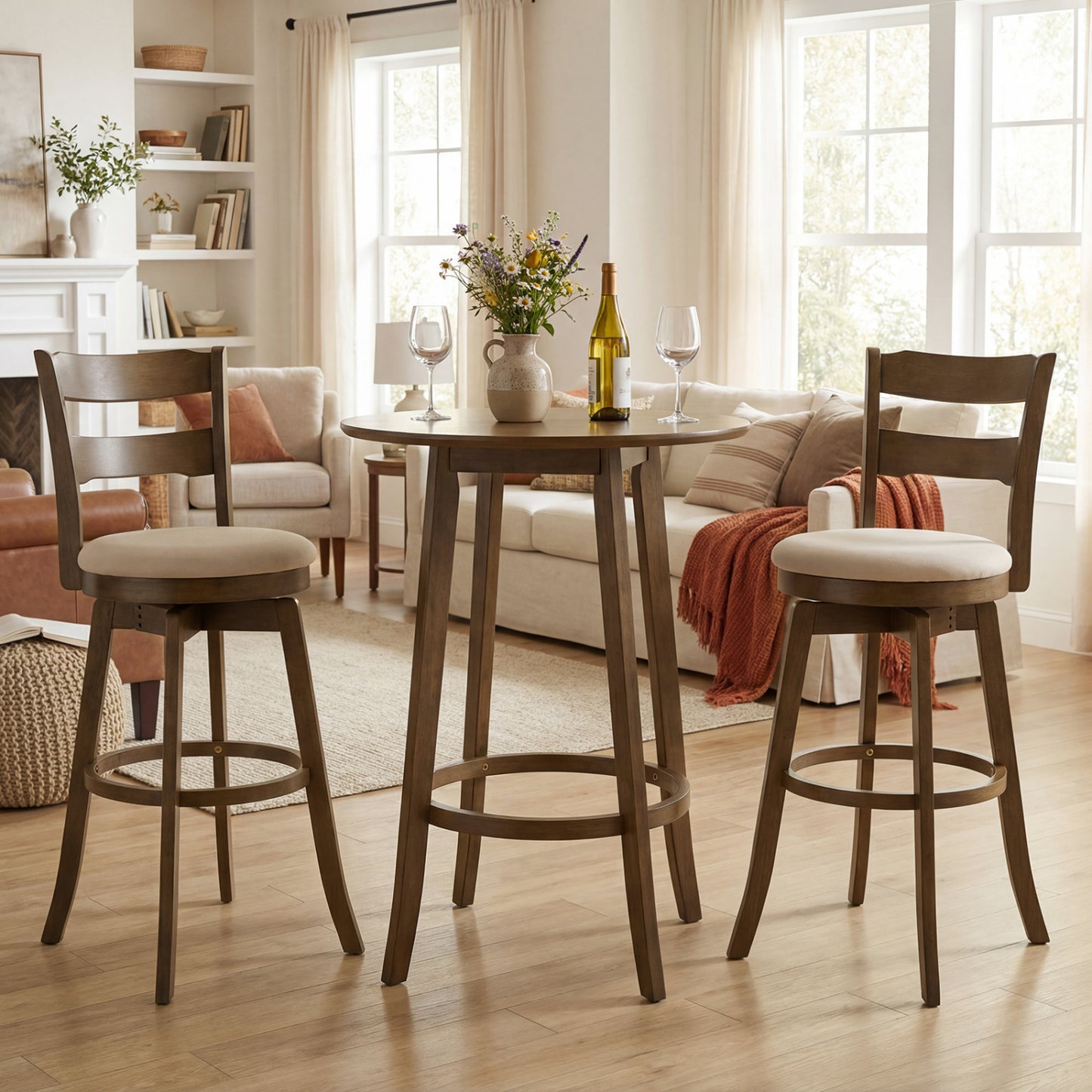 30.5 Inch Swivel Barstools with Backrest & Upholstered Seat-Set of 2