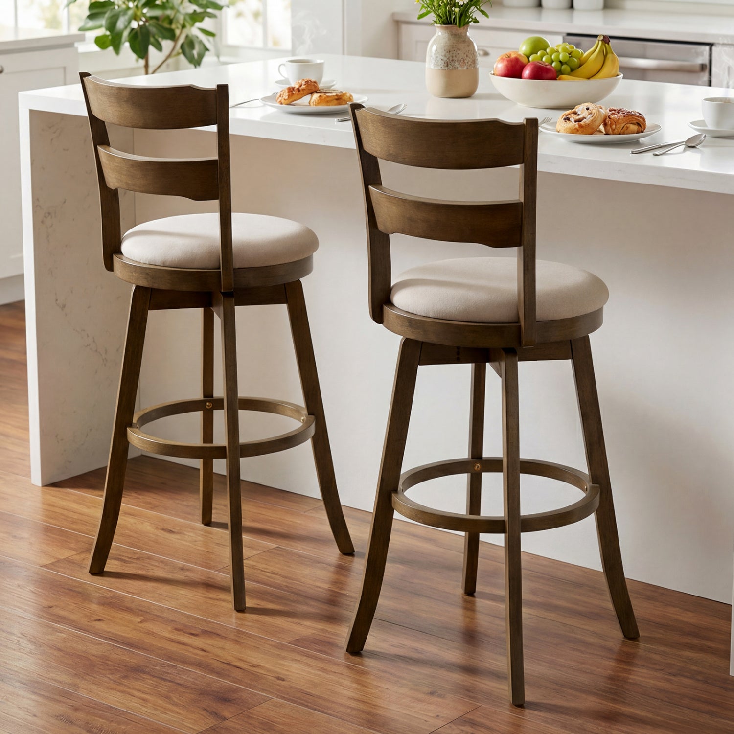 30.5 Inch Swivel Barstools with Backrest & Upholstered Seat-Set of 2