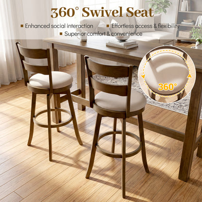 30.5 Inch Swivel Barstools with Backrest & Upholstered Seat-Set of 4