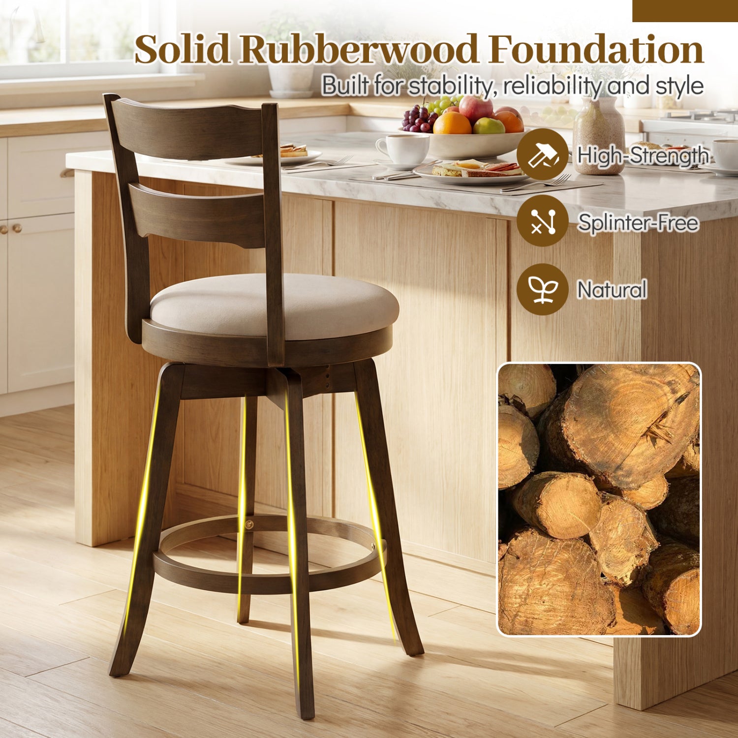 30.5 Inch Swivel Barstools with Backrest & Upholstered Seat-Set of 4