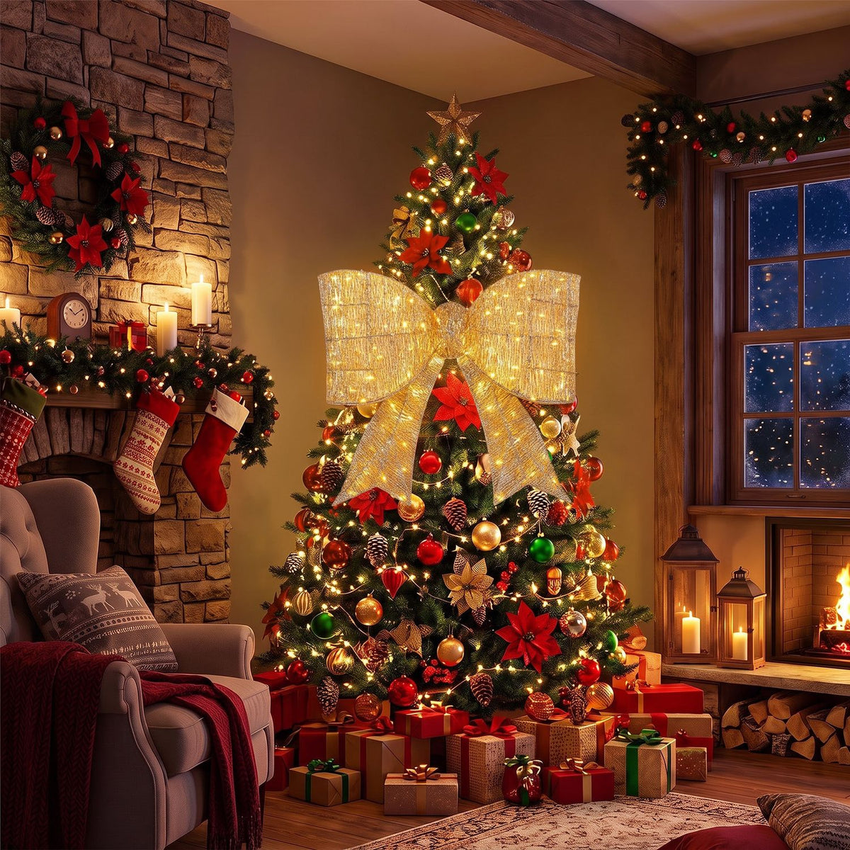 30" Christmas Lighted Bow Decoration with 120 PreLit Warm White LED Lights
