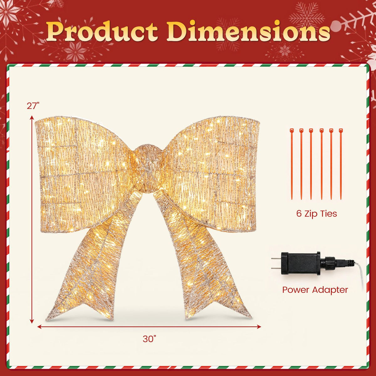 30" Christmas Lighted Bow Decoration with 120 PreLit Warm White LED Lights