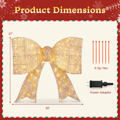 30" Christmas Lighted Bow Decoration with 120 PreLit Warm White LED Lights