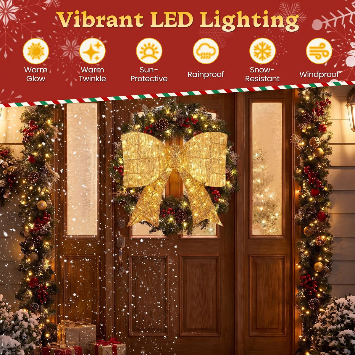 30" Christmas Lighted Bow Decoration with 120 PreLit Warm White LED Lights