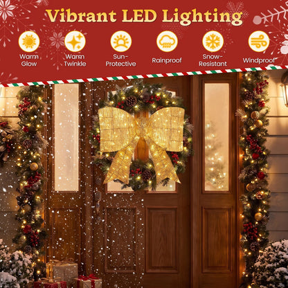 30" Christmas Lighted Bow Decoration with 120 PreLit Warm White LED Lights