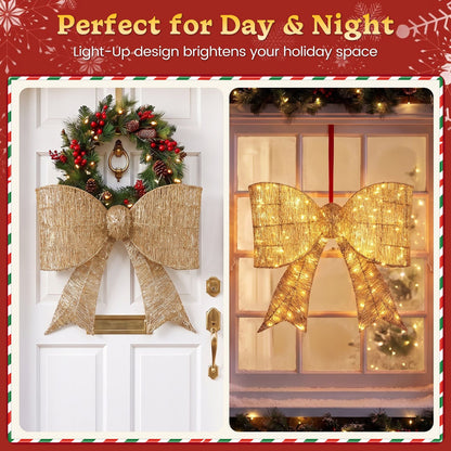 30" Christmas Lighted Bow Decoration with 120 PreLit Warm White LED Lights