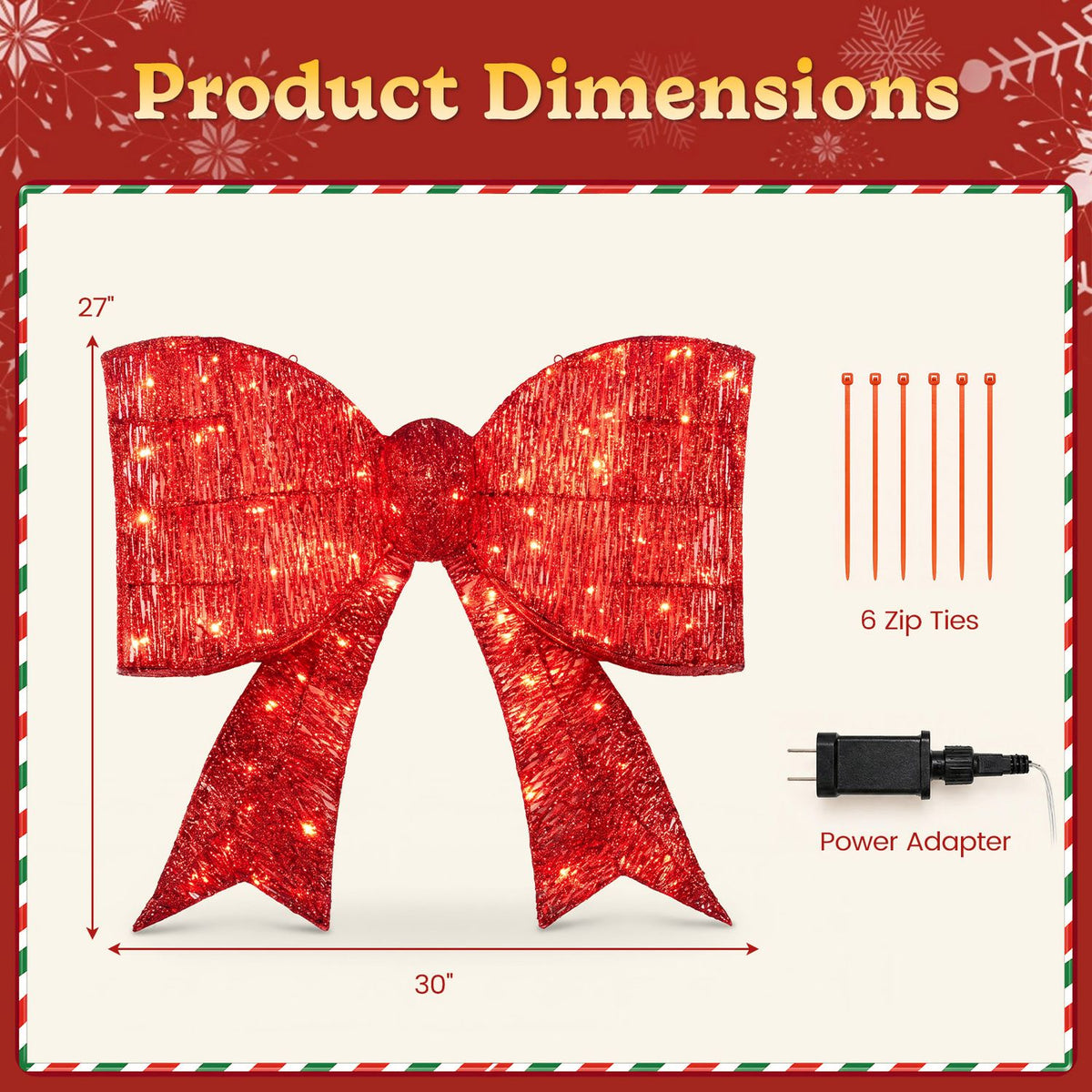 30" Christmas Lighted Bow Decoration with 120 PreLit Warm White LED Lights