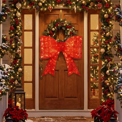 30" Christmas Lighted Bow Decoration with 120 PreLit Warm White LED Lights