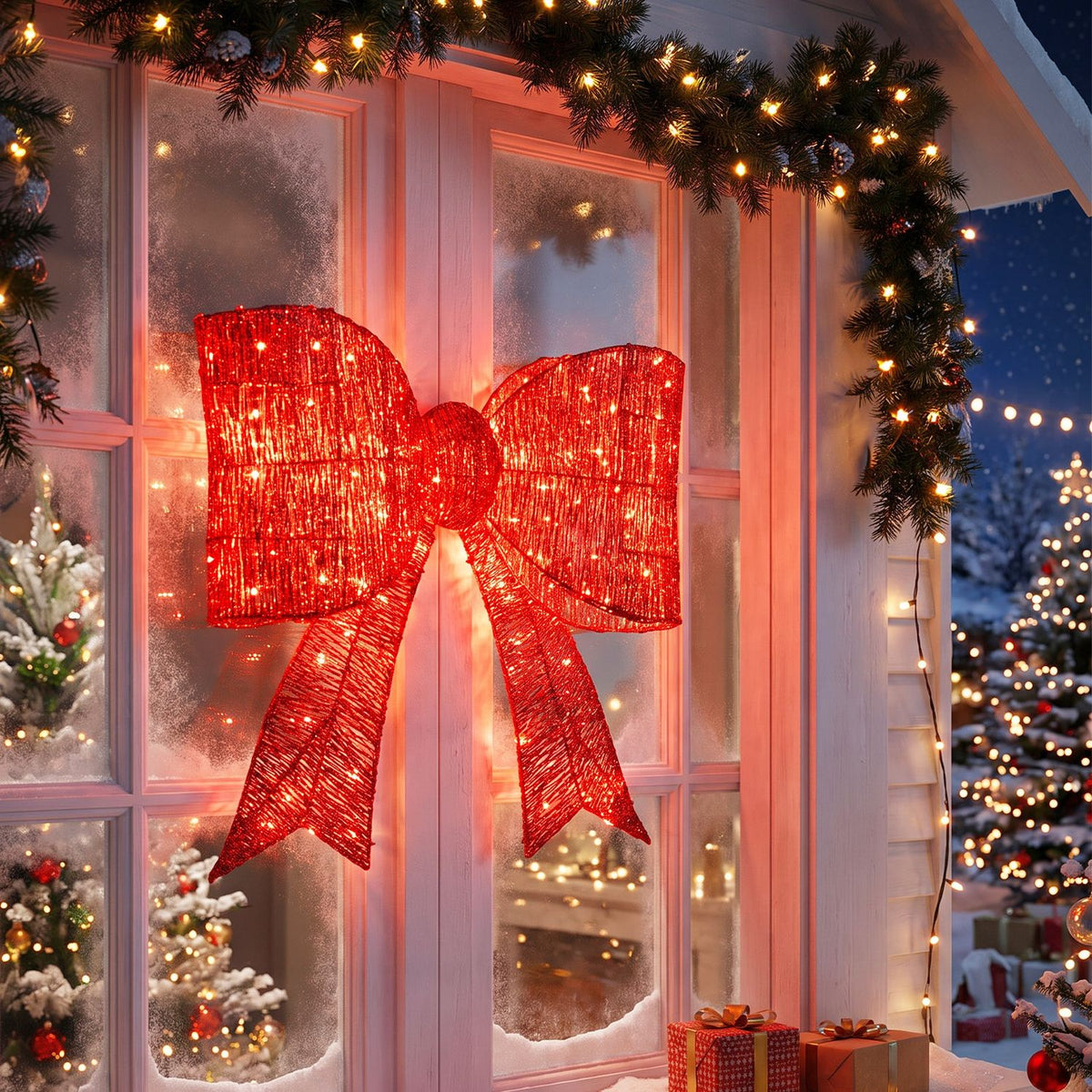 30" Christmas Lighted Bow Decoration with 120 PreLit Warm White LED Lights