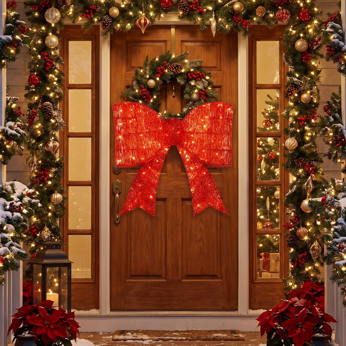 30" Christmas Lighted Bow Decoration Set of 2 with 120 Pre Lit Warm White LED Lights