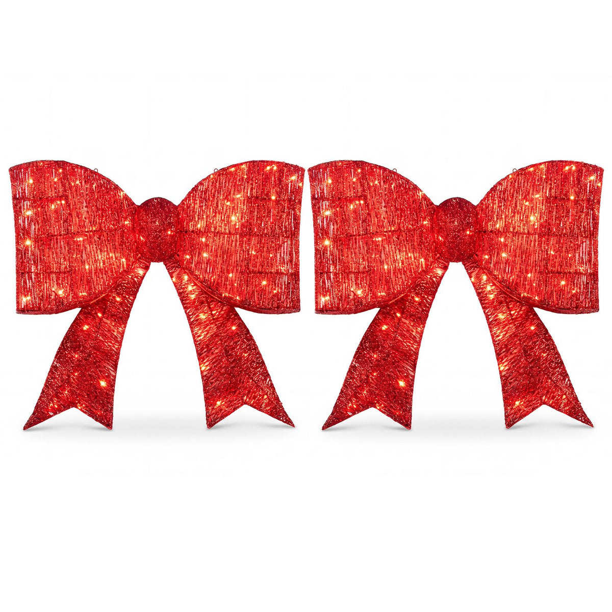 30" Christmas Lighted Bow Decoration Set of 2 with 120 Pre Lit Warm White LED Lights