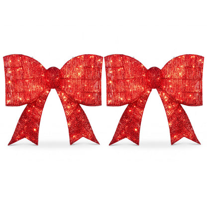 30" Christmas Lighted Bow Decoration Set of 2 with 120 Pre Lit Warm White LED Lights