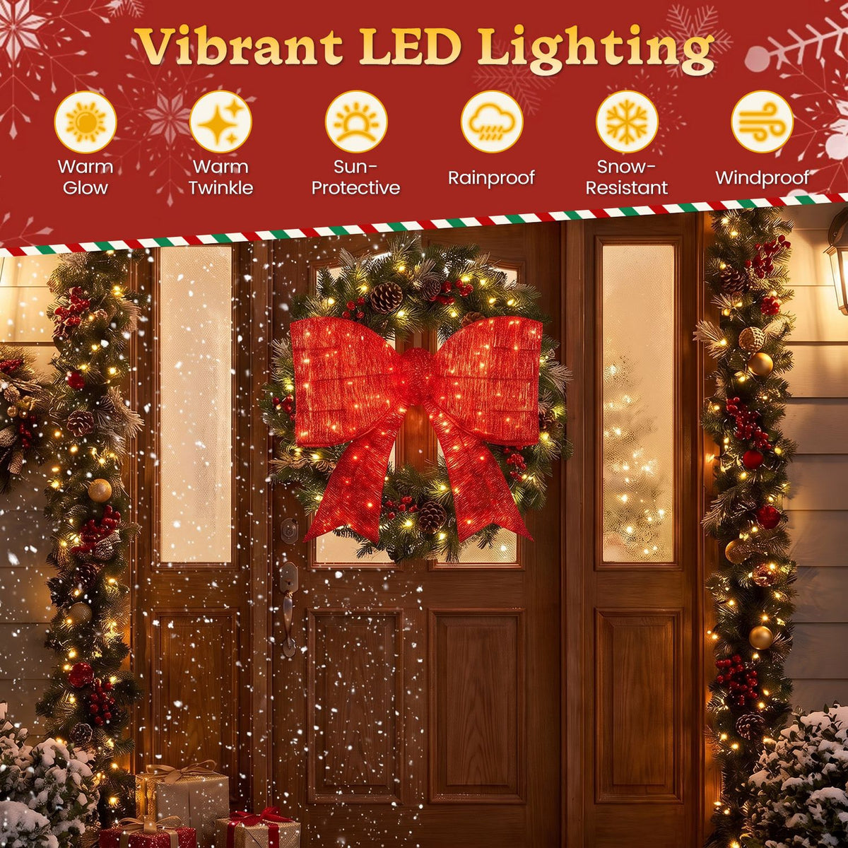30" Christmas Lighted Bow Decoration Set of 2 with 120 Pre Lit Warm White LED Lights
