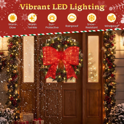 30" Christmas Lighted Bow Decoration Set of 2 with 120 Pre Lit Warm White LED Lights