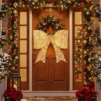 30" Christmas Lighted Bow Decoration Set of 2 with 120 Pre Lit Warm White LED Lights