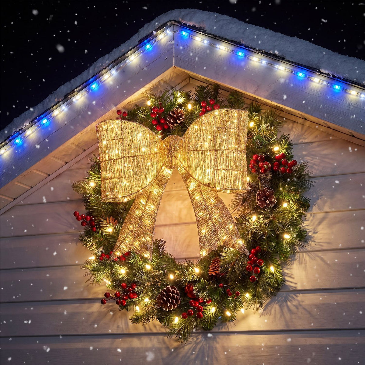 30" Christmas Lighted Bow Decoration Set of 2 with 120 Pre Lit Warm White LED Lights
