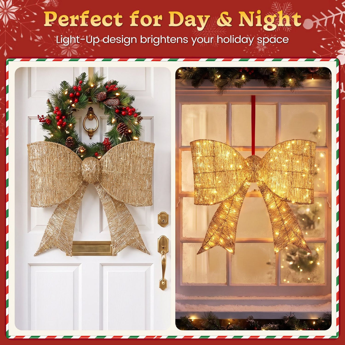 30" Christmas Lighted Bow Decoration Set of 2 with 120 Pre Lit Warm White LED Lights