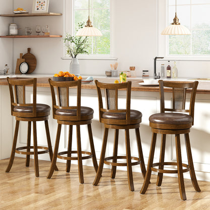 Swivel Bar Stools Set of 2 with Rattan Backrest - Brown