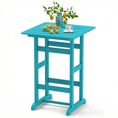 30 Inch Square Bar Table Dining Table with Slatted Tabletop for Poolside-Black - Turquoise