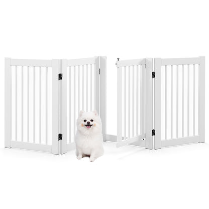 30 Inch Tall 4-Panel Freestanding Pet Gate Wooden Dog Fence-White - White