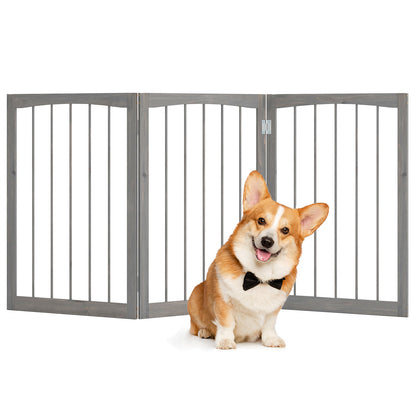 30 Inch Tall Wooden Pet Fence for Cats Small and Medium Dogs-Brown - Gray