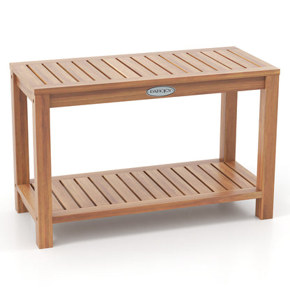 30 Inch Teak Wood Shower Bench Inside Shower Stool with Storage Shelf