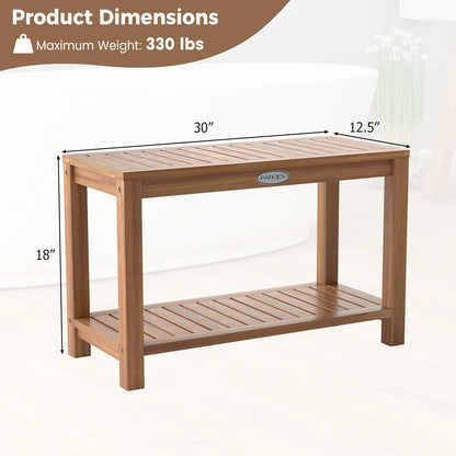 30 Inch Teak Wood Shower Bench Inside Shower Stool with Storage Shelf