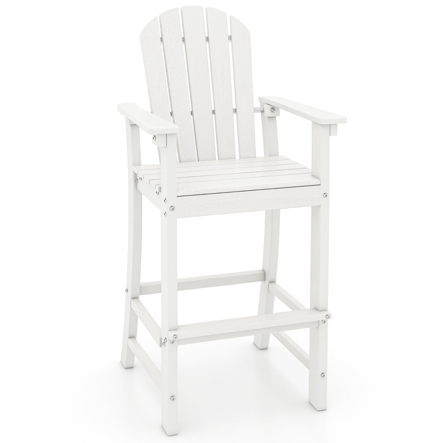 30 Inches Counter Height Outdoor HDPE Bar Stool with Armrests and Footrest-Navy - White
