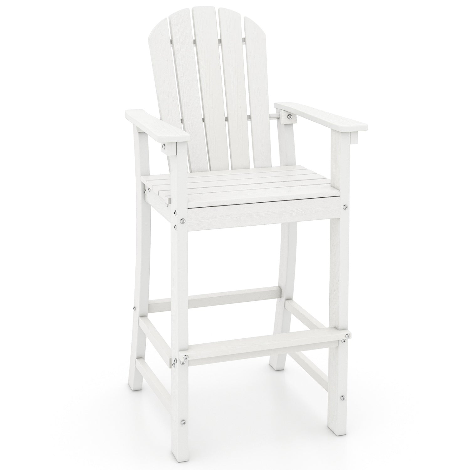 30 Inches Counter Height Outdoor HDPE Bar Stool with Armrests and Footrest-Navy - White