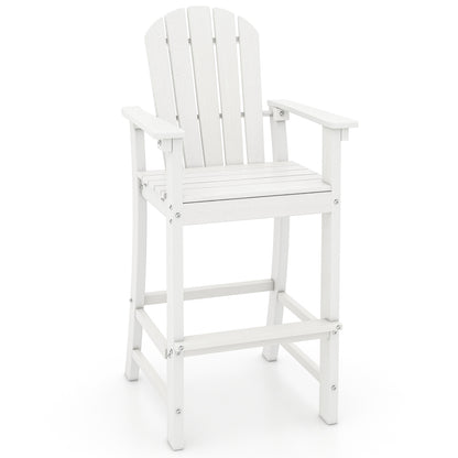 30 Inches Counter Height Outdoor HDPE Bar Stool with Armrests and Footrest-Navy - White