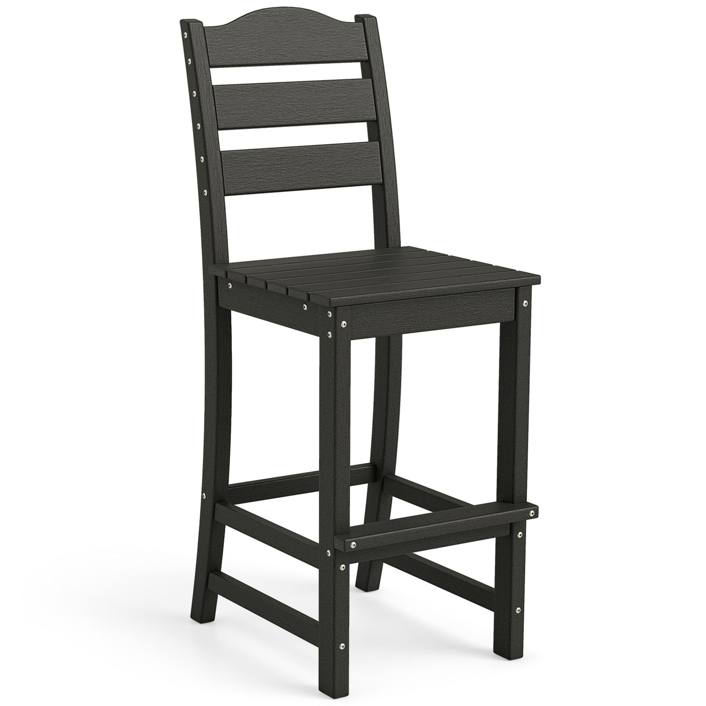 30 Inches Counter Height HDPE Bar Stool with Backrest and Footrest-Black - Black