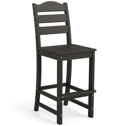 30 Inches Counter Height HDPE Bar Stool with Backrest and Footrest-Black - Black