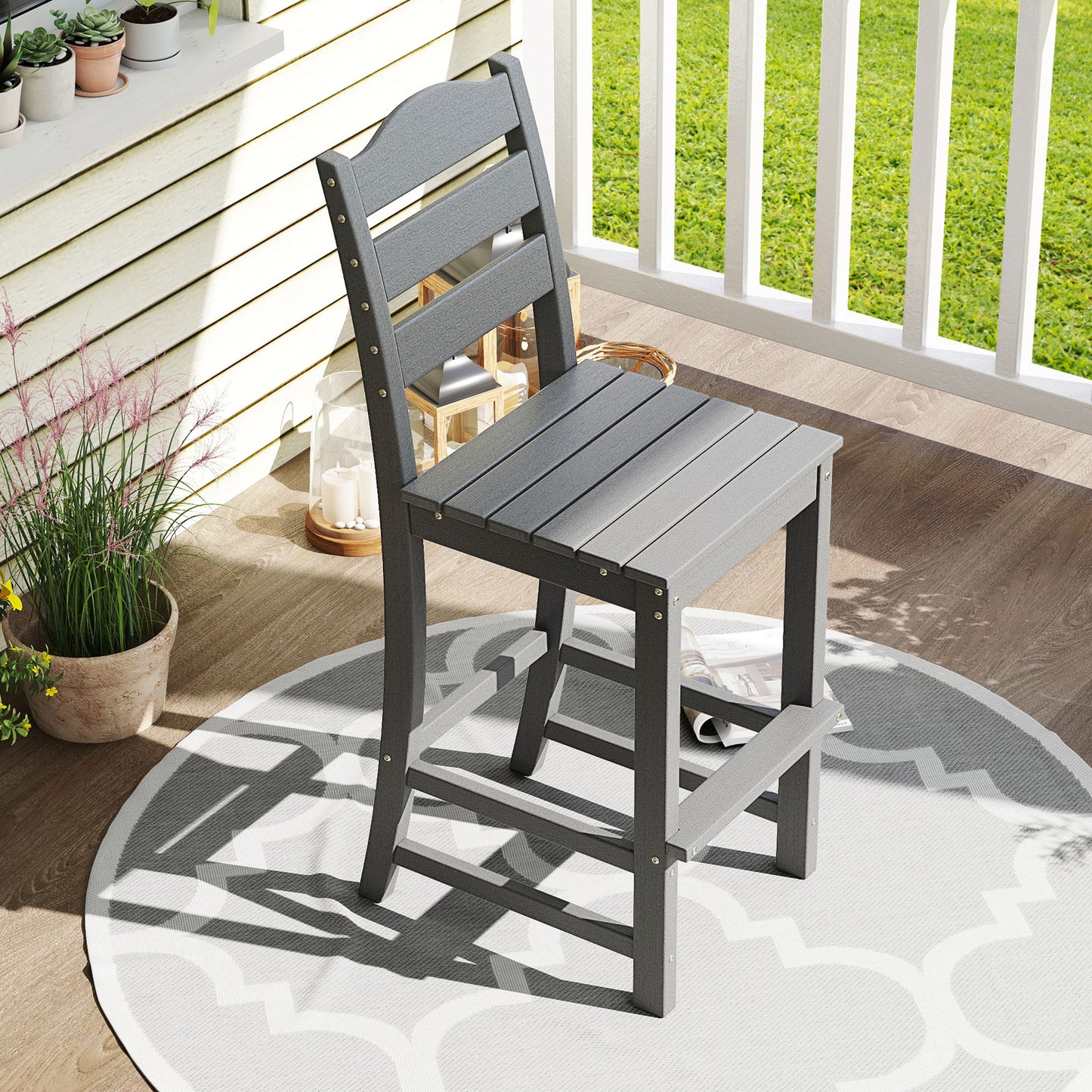 30 Inches Counter Height HDPE Bar Stool with Backrest and Footrest