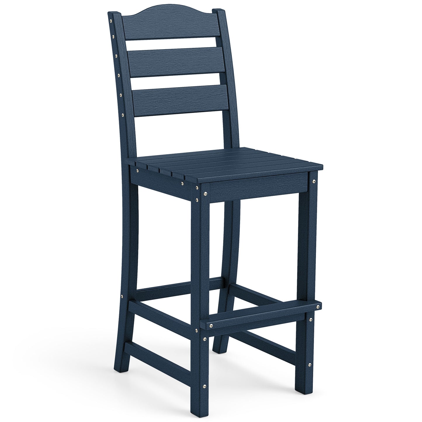 30 Inches Counter Height HDPE Bar Stool with Backrest and Footrest-Black - Navy