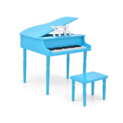 30-Key Wood Toy Kids Grand Piano with Bench & Music Rack-Pink - Blue