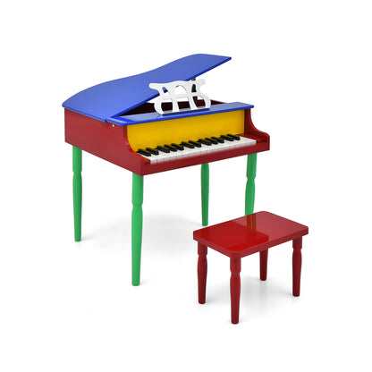 30-Key Wood Toy Kids Grand Piano with Bench & Music Rack-Pink - Multicolor
