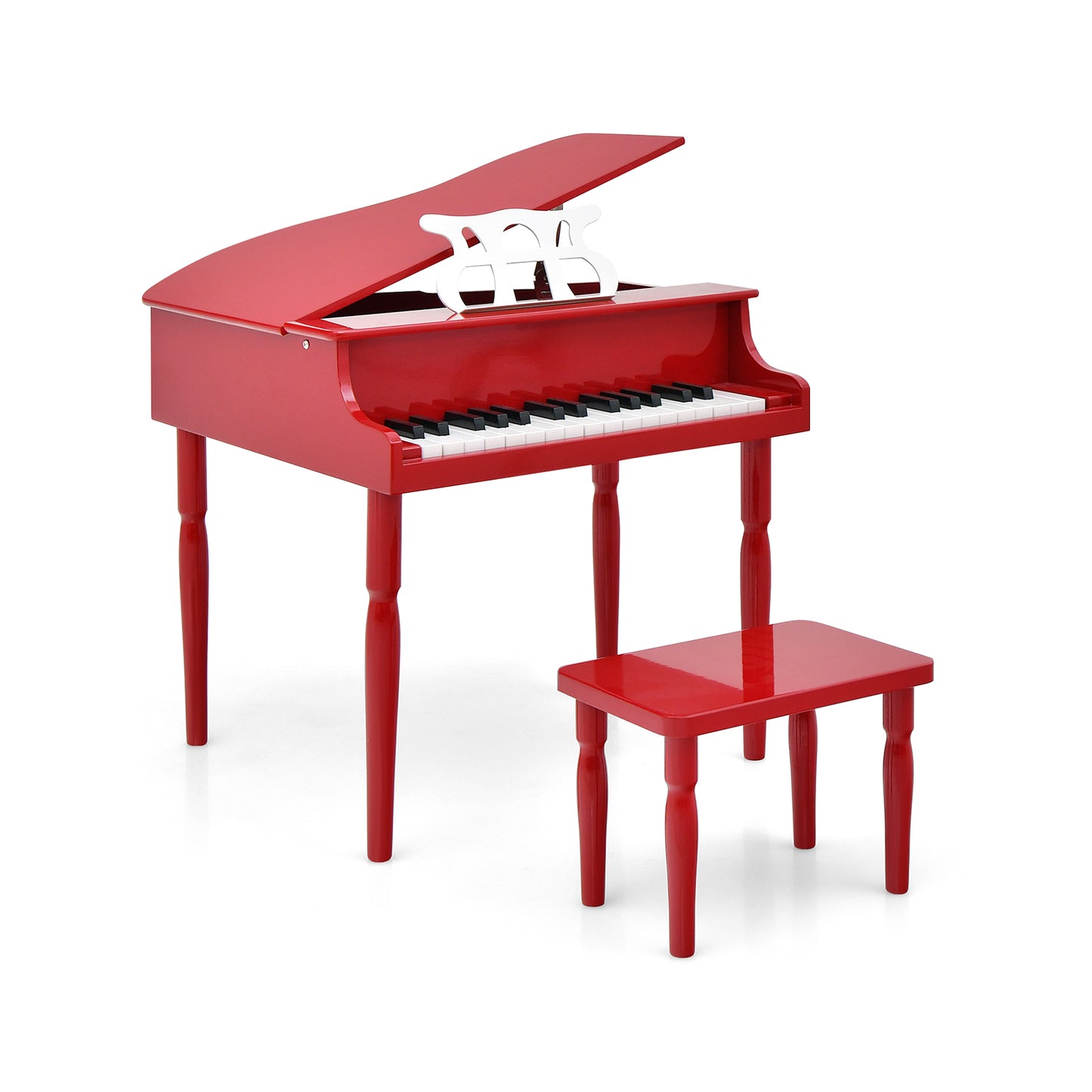 30-Key Wood Toy Kids Grand Piano with Bench & Music Rack-Pink - Red