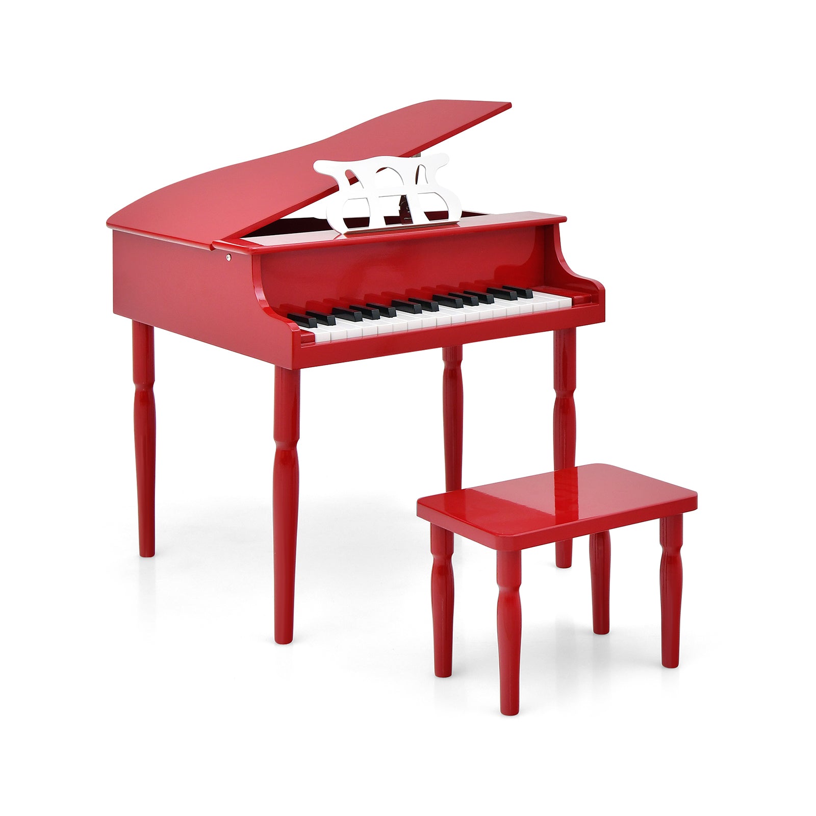30-Key Wood Toy Kids Grand Piano with Bench & Music Rack-Pink - Red