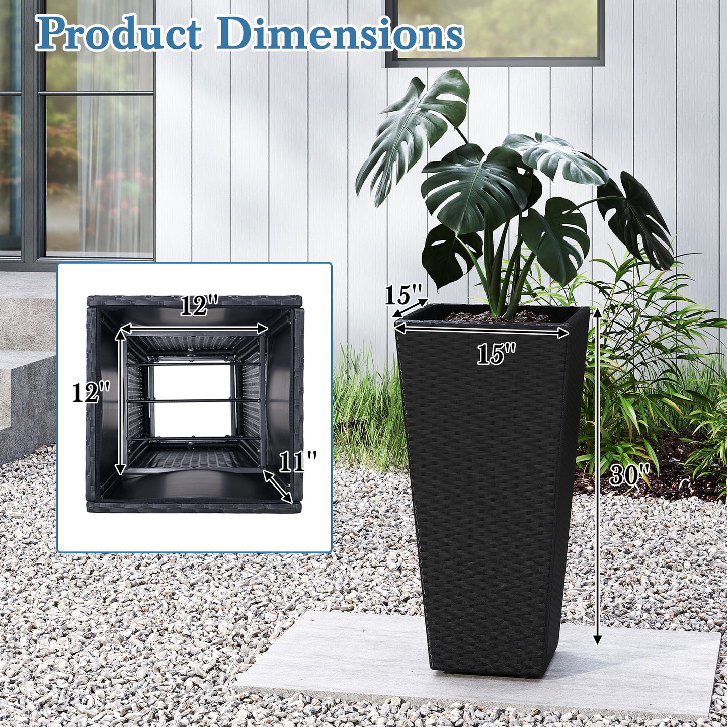 Set of 2 30 Inch Tall Flower Pot with Open-ended Base