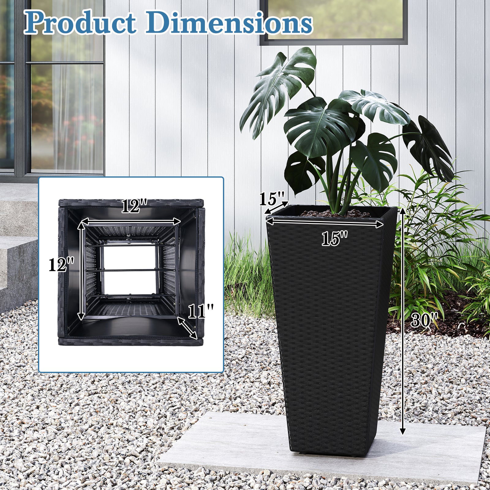 Set of 2 30 Inch Tall Flower Pot with Open-ended Base