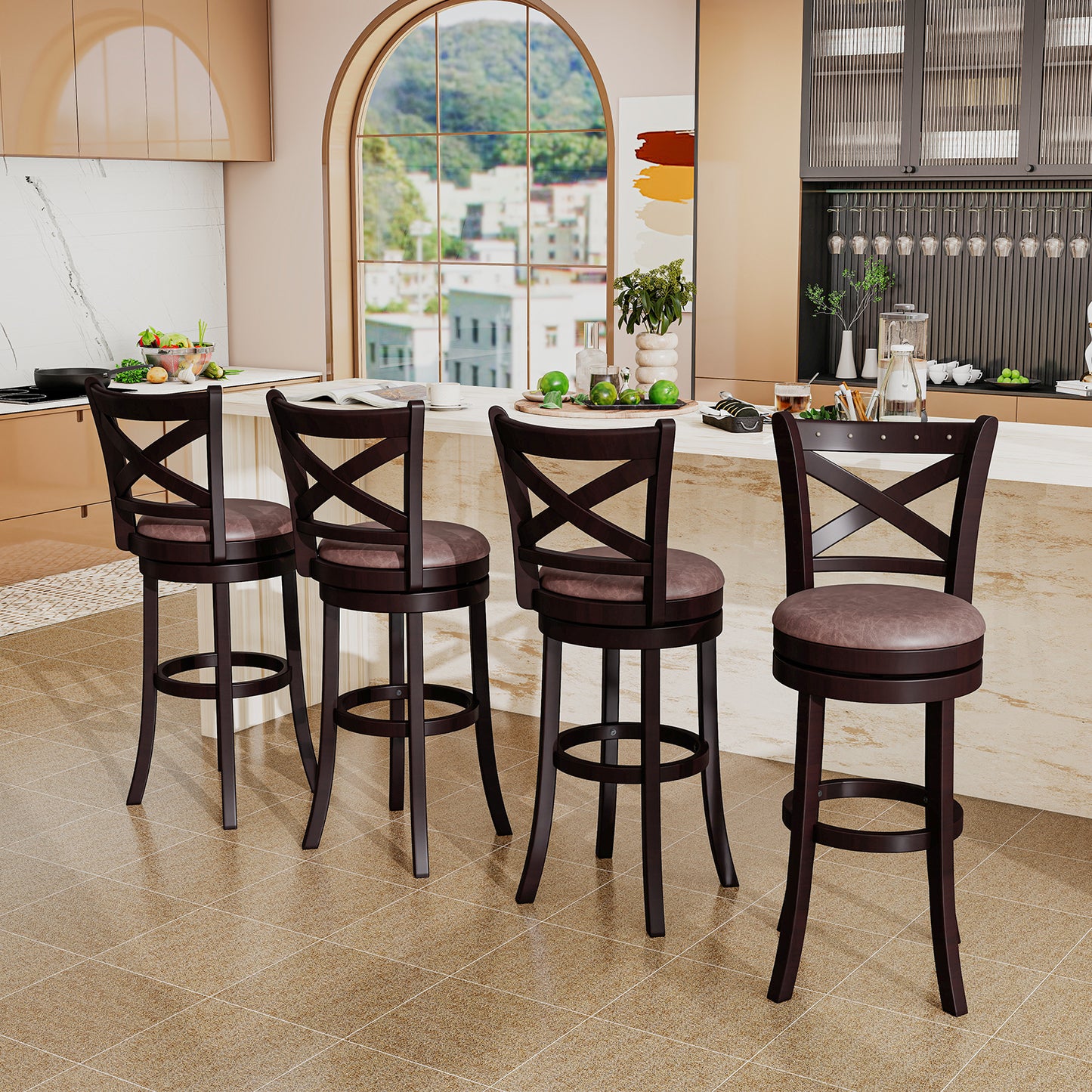 26/30 Inch Swivel Bar Stools Set of 2 Bar Chairs with Padded Seat-30 inches