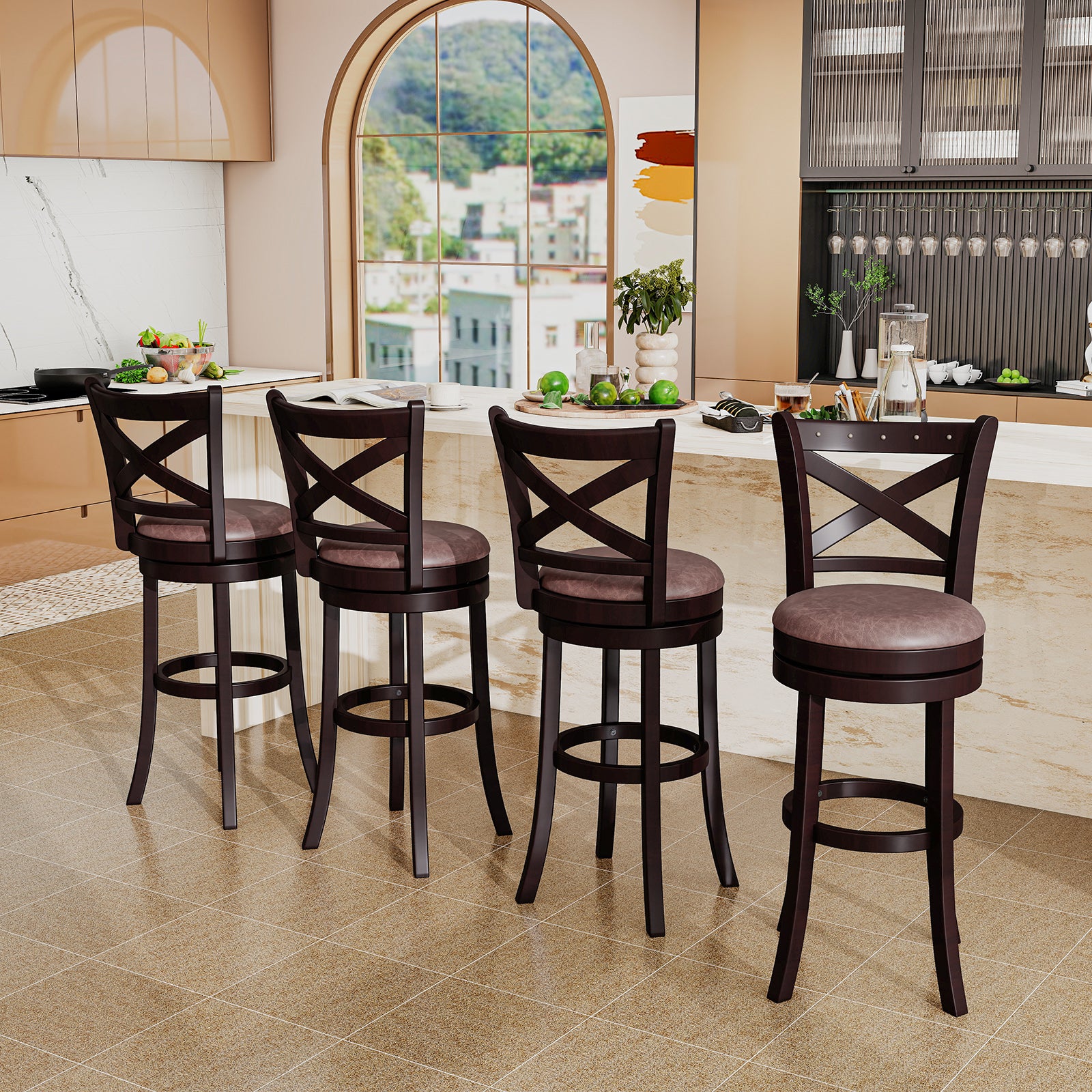26/30 Inch Swivel Bar Stools Set of 2 Bar Chairs with Padded Seat-30 inches