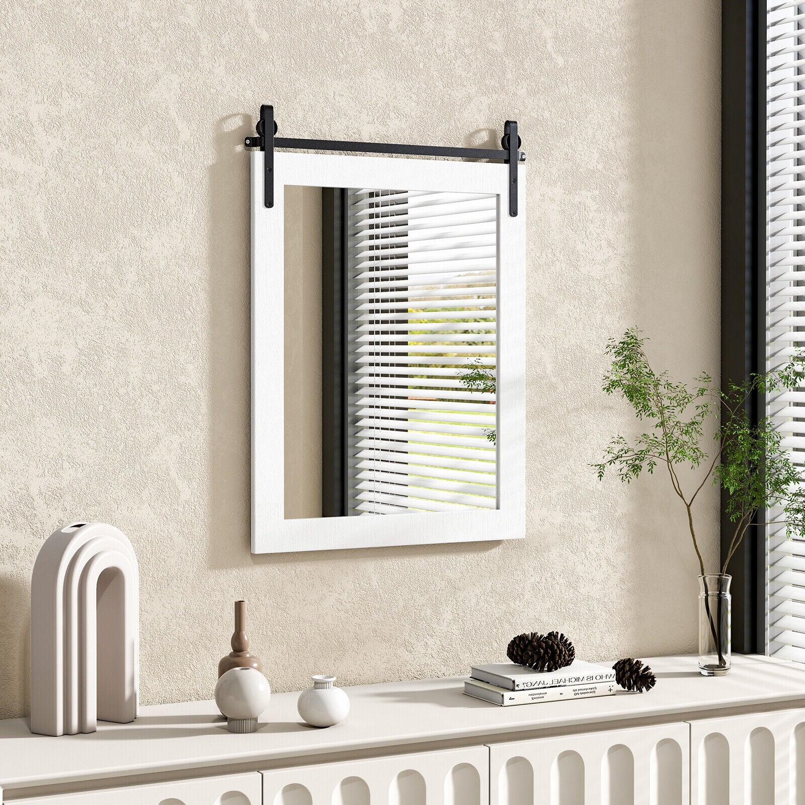 30 x 22 Inch Wall Mount Mirror with Wood Frame-White