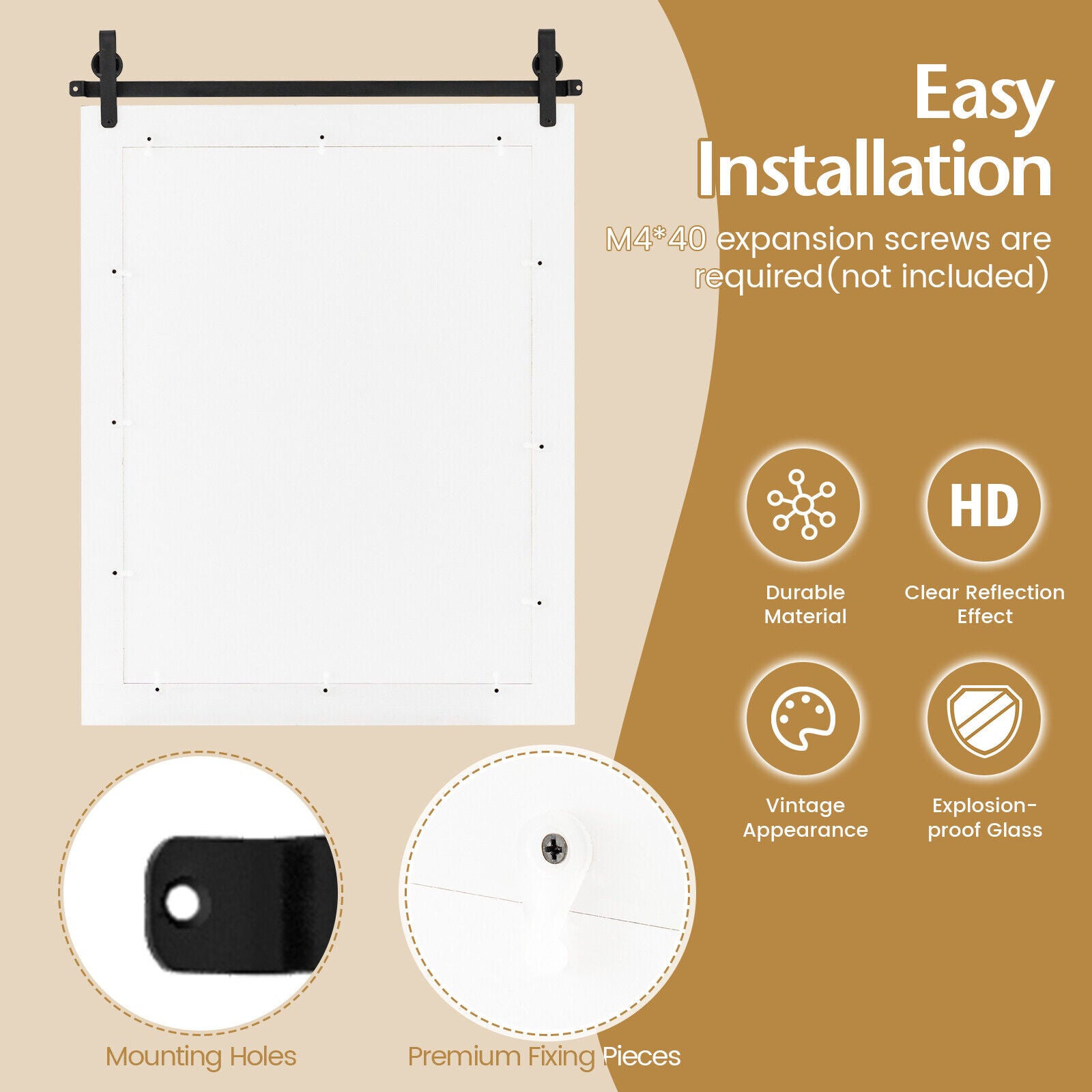 30 x 22 Inch Wall Mount Mirror with Wood Frame-White