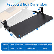 25.59x9.64x0.51in Keyboard Mouse Tray Under Desk