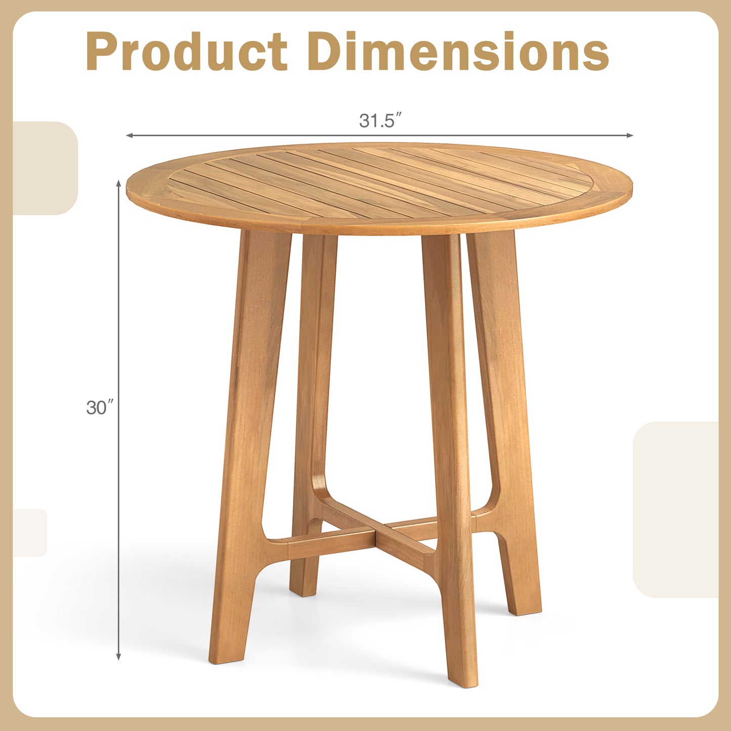 31.5 Inches Patio Dining Table with Slatted Tabletop and X-shaped Frame