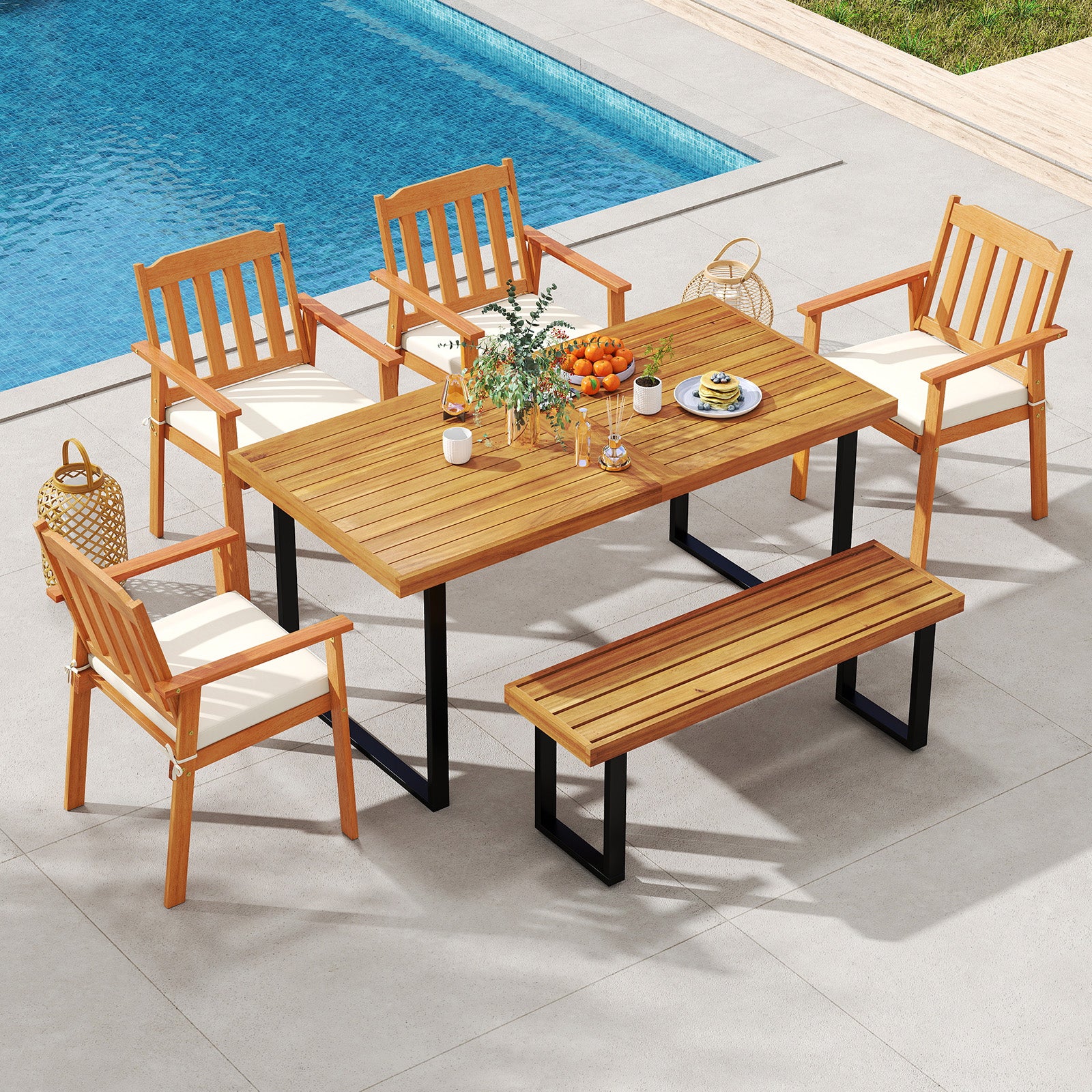 Acacia Wood Outdoor Bench 48 Inch Long Patio Dining Bench-1 Piece