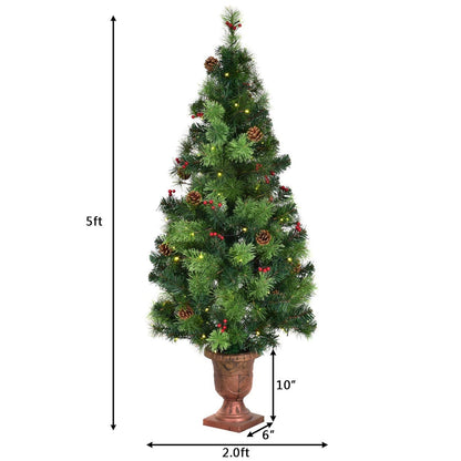 LED Christmas Tree with Red Berries Pine Cones-5ft
