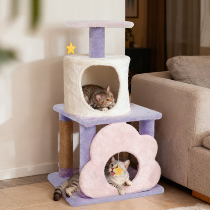 31.5" Cute Modern Cat Tree Multi-Level Kitten Tower-Purple